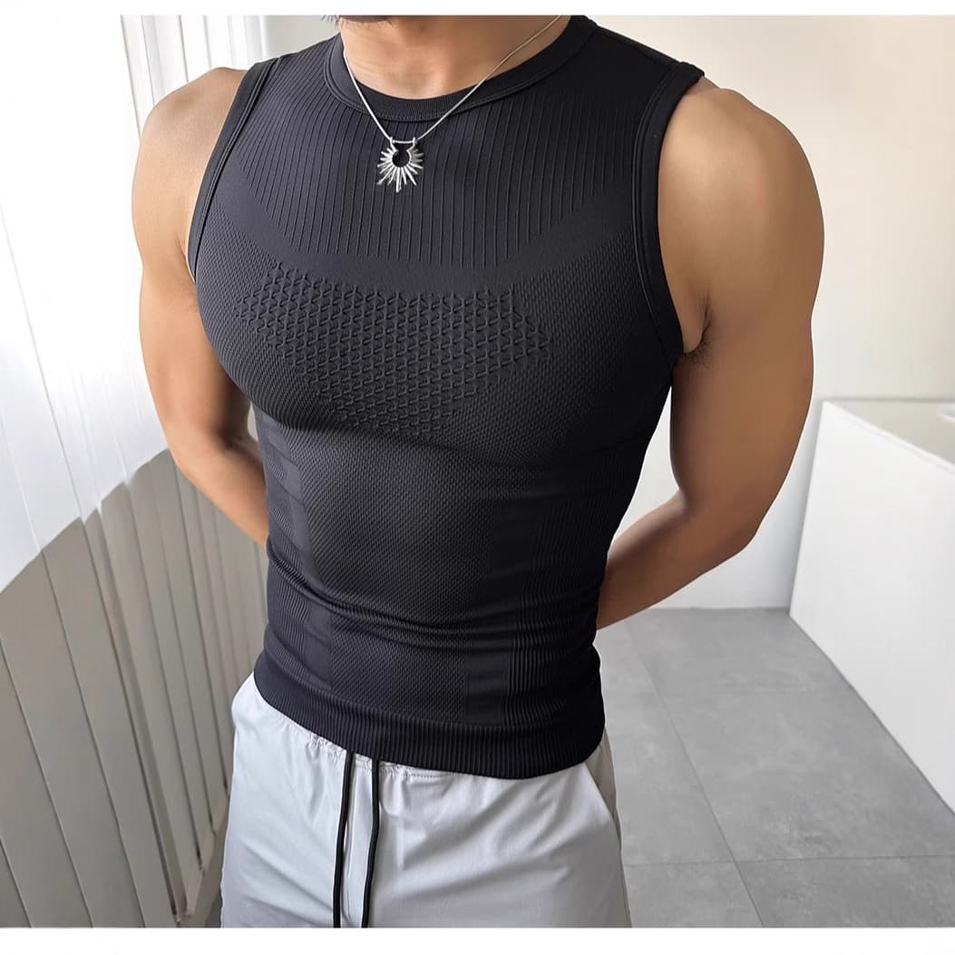 Men's Summer Sleeveless Fitness Sports Vest Seamless High Elastic Breathable Quick Dry Outdoor Tight Top Quality from China
