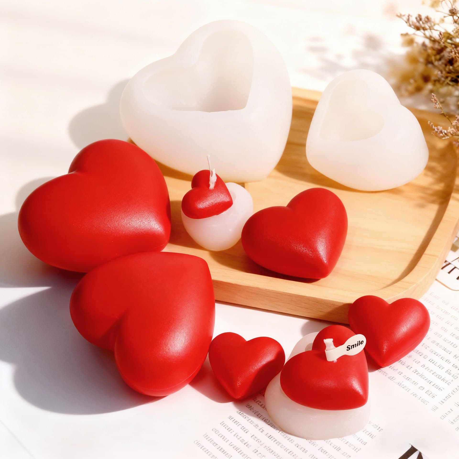 Jiahuimei 3D Heart Aromatherapy Candle Silicone Mold 5-Connected Heart Shape Epoxy Soap Chocolate Mold