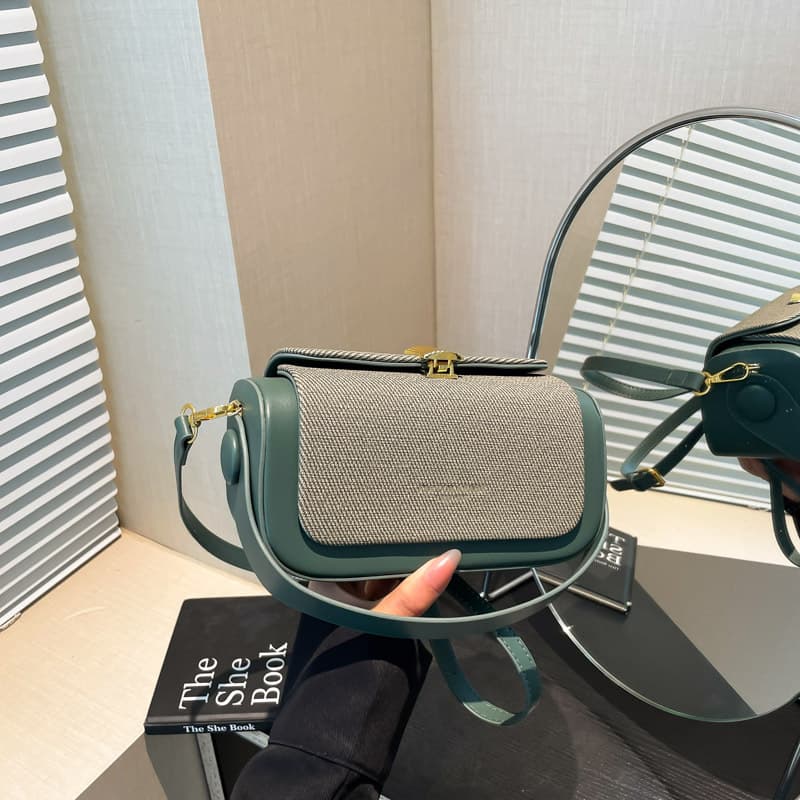2025 Summer New Korean Trendy Fashionable Stitching Small Square Bag Crossbody Bag Textured Shoulder Bag for Women
