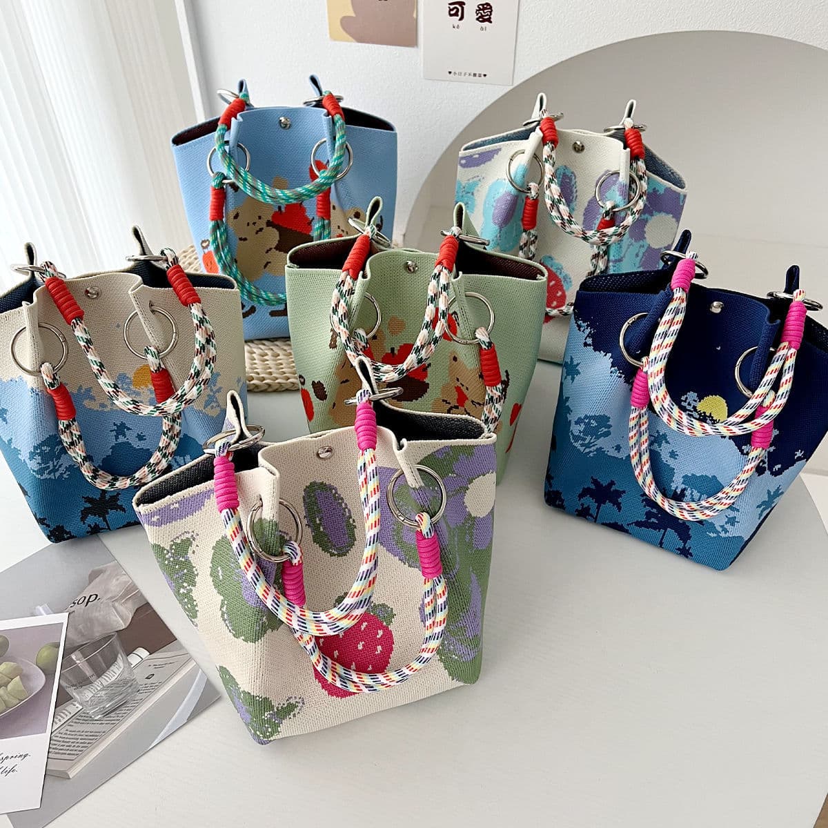Directly from the Manufacturer, Niche Design Cartoon Knitted Handbag Tote Bag, Casual Versatile Large-Capacity Crossbody Bag