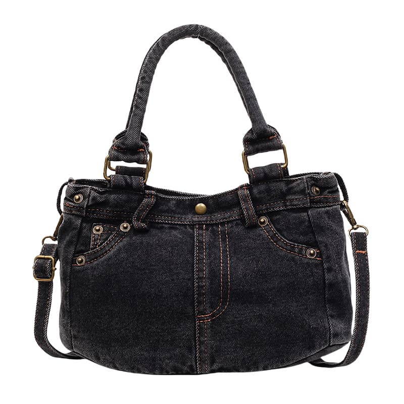 Hong Kong Style Retro Denim Tote Bag for Women 2025 Summer New Arrival Simple Fashion Versatile Shoulder Crossbody Bag