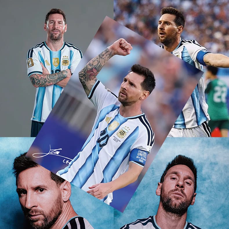 Messi Poster HD Coated Paper 1 Set of 8 Football Star World Cup Leo Messi Signature Wall Sticker