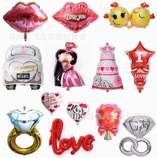 Wedding Proposal Decoration Aluminum Film Balloon String Heart Lips Love Connected LOVE Diamond Ring Wedding Car Candy Emotion