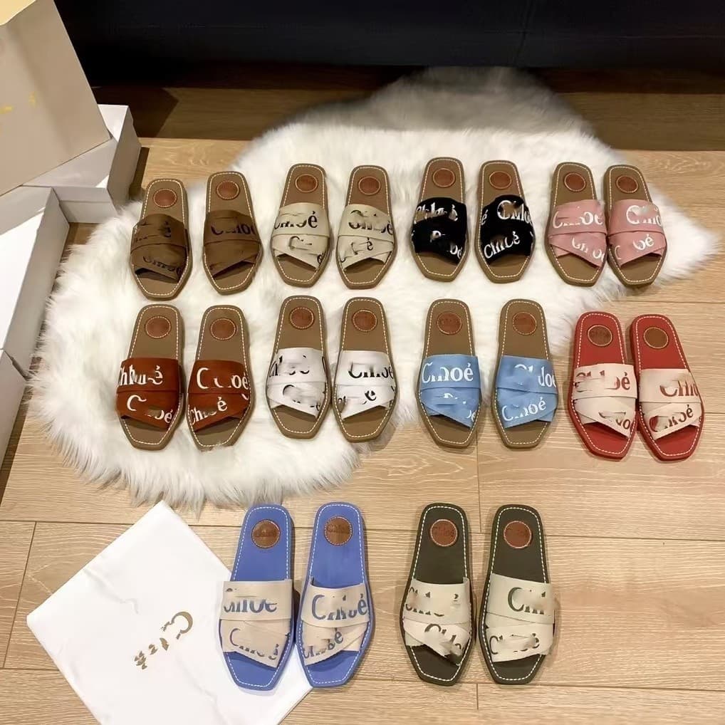Foreign Trade Influencer Style High Version CD Women's Casual One-Strap Outdoor Canvas Flat Slippers Couple French Trendy Brand