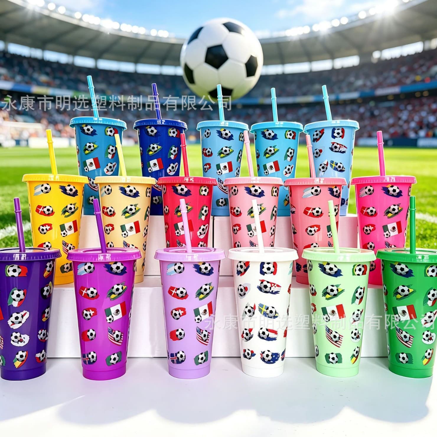 Cross-Border Hot Selling World Cup Soccer Pattern Straw Cup 710ml Large Capacity Plastic Cup Factory Direct Wholesale Custom Logo