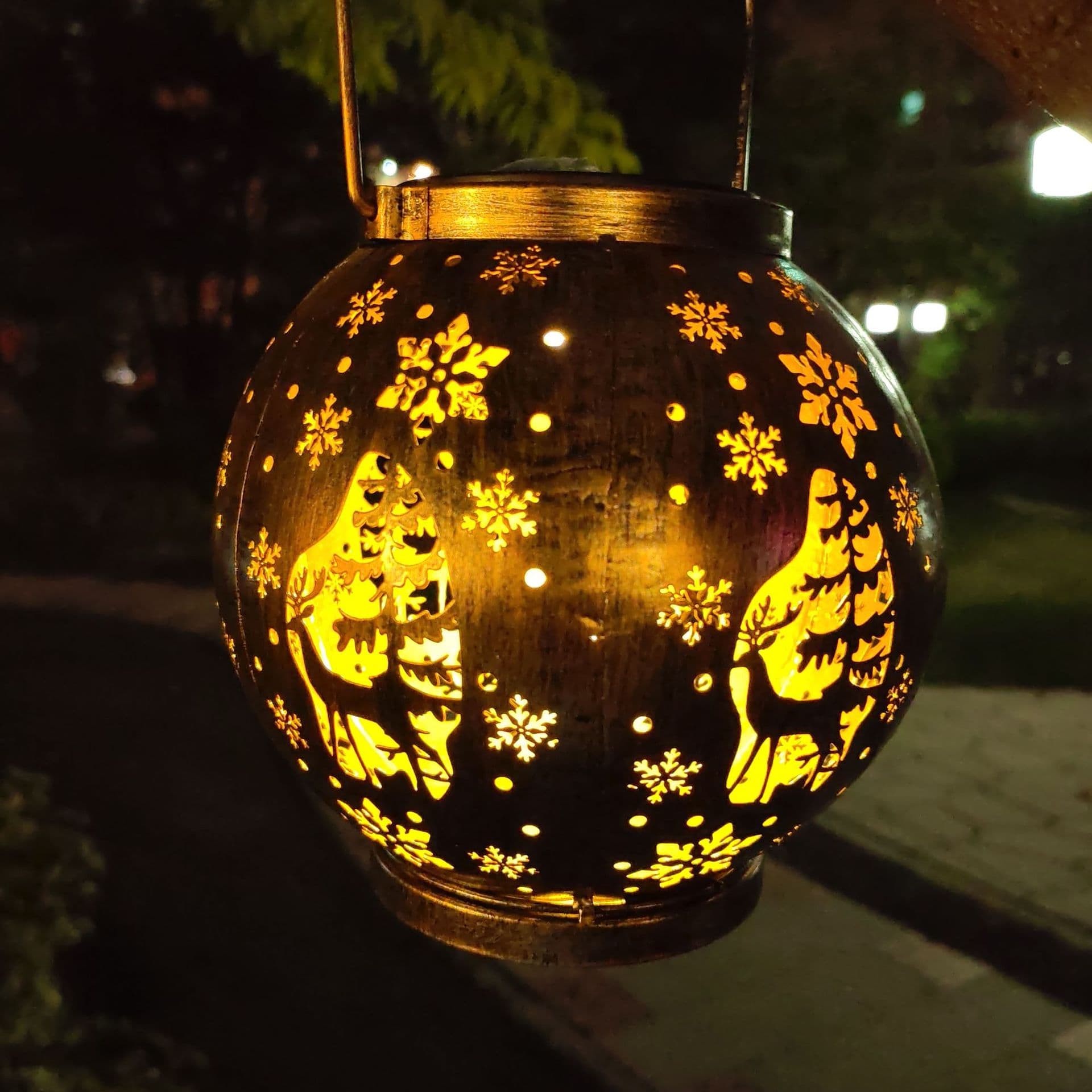 Solar Outdoor Waterproof Garden Light for Home, LED Iron Art Hollow Reindeer Projection Light for Small Yard Landscaping