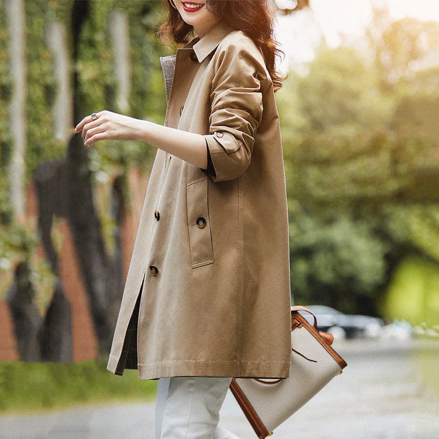 Women's mid-length trench coat, 2025 autumn style, petite, casual, high-end, elegant, women's coat, early autumn top