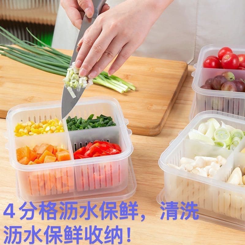 Large Four-Compartment Fresh-Keeping Box with Lid for Onion, Scallion, and Garlic Kitchen Storage Box Refrigerator Organizer Container