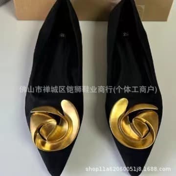 Za Women's Shoes New 2024 Spring and Summer Flats Shoes Pointed Toe Shallow Mouth Metal Flower Buckle Flats Heel Back Bag Sandals for Women