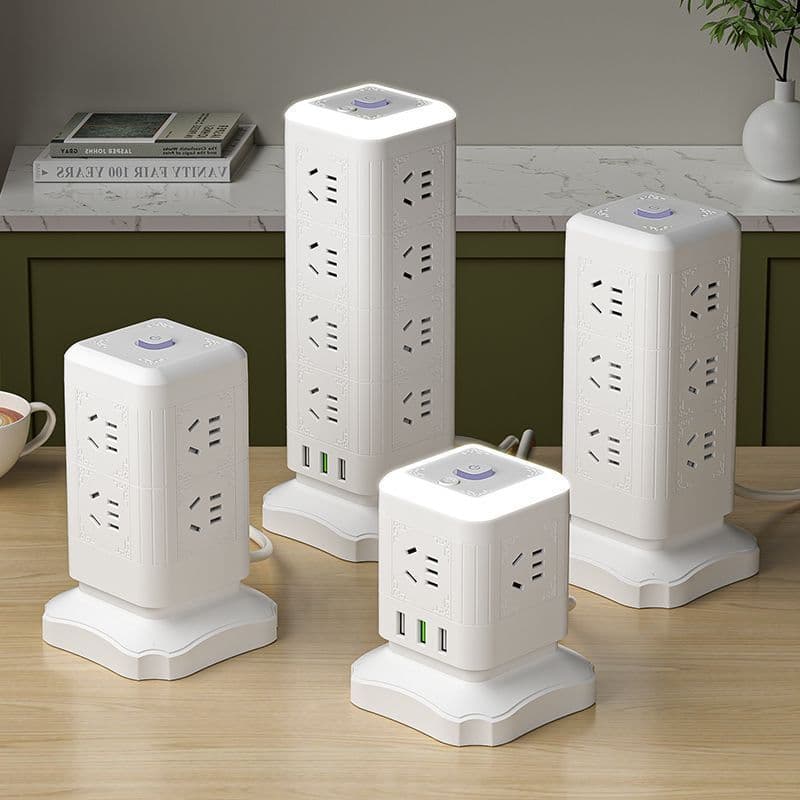 Vertical Socket Multi-Functional Multi-Port USB Cube Power Strip with Night Light for Home and Office Use, Drag Extension Board