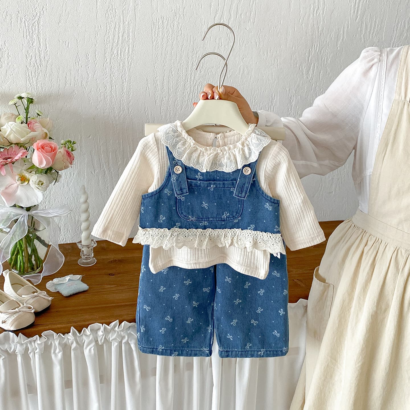Dianxi Fall New Arrival Infant Denim Set Baby Girl Base Shirt Camisole Pants Stylish 3-Piece Set