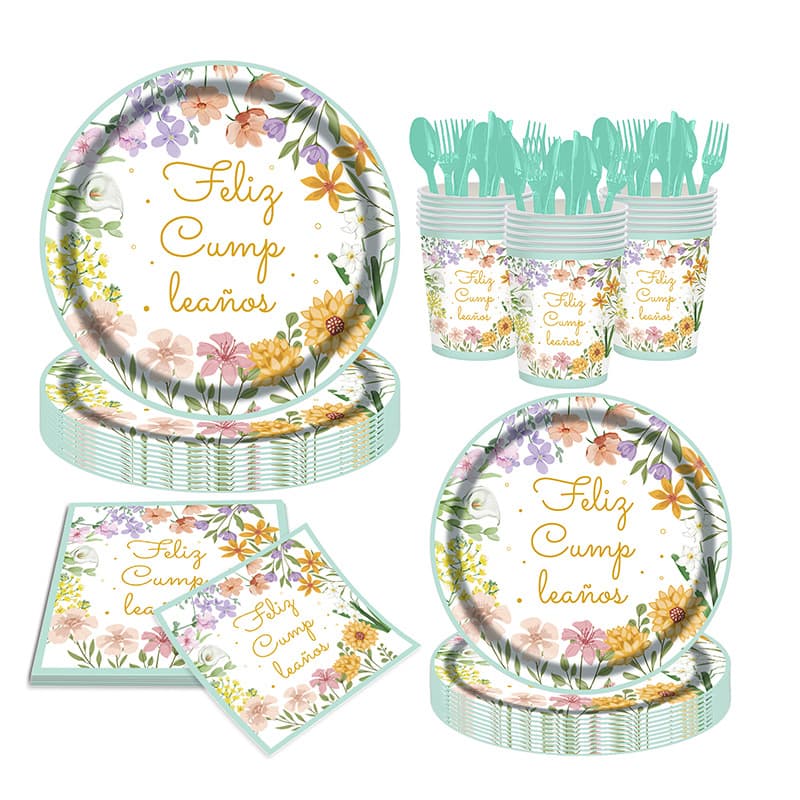 Disposable Paper Plates and Cups Birthday Party Supplies Spanish Language Birthday Party Decoration Tableware