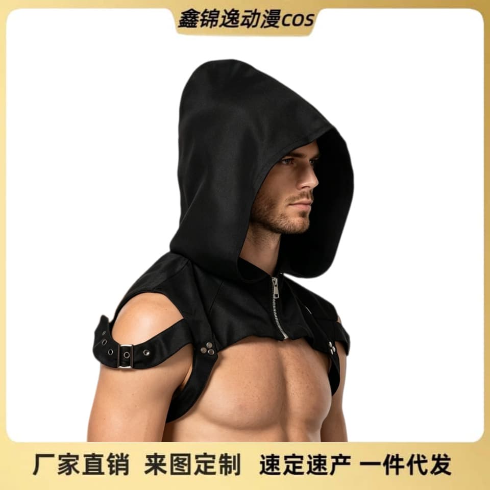 Cross-border Amazon Halloween Punk Rivet Cape Hat Dark Grim Reaper Hooded Cape Medieval Cloak
