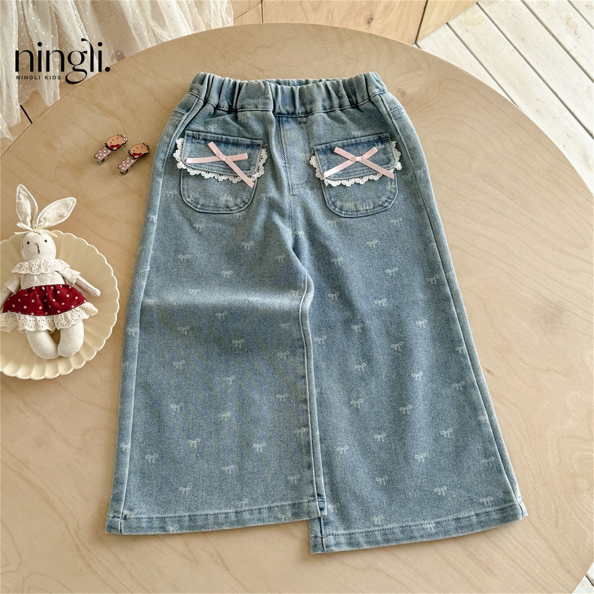 Ningli Girls' Pants Spring/Autumn New Stylish Kids' Clothing Little Girls' Fall Straight-Leg Jeans Children's Autumn Wear