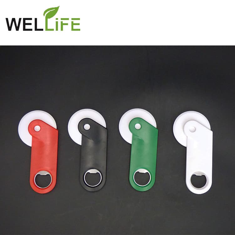 Round Pizza Cutter with Bottle Opener Long Handle Small Multi-functional PP Plastic Pizza Cutter Baking Cutlery Manufacturer Direct
