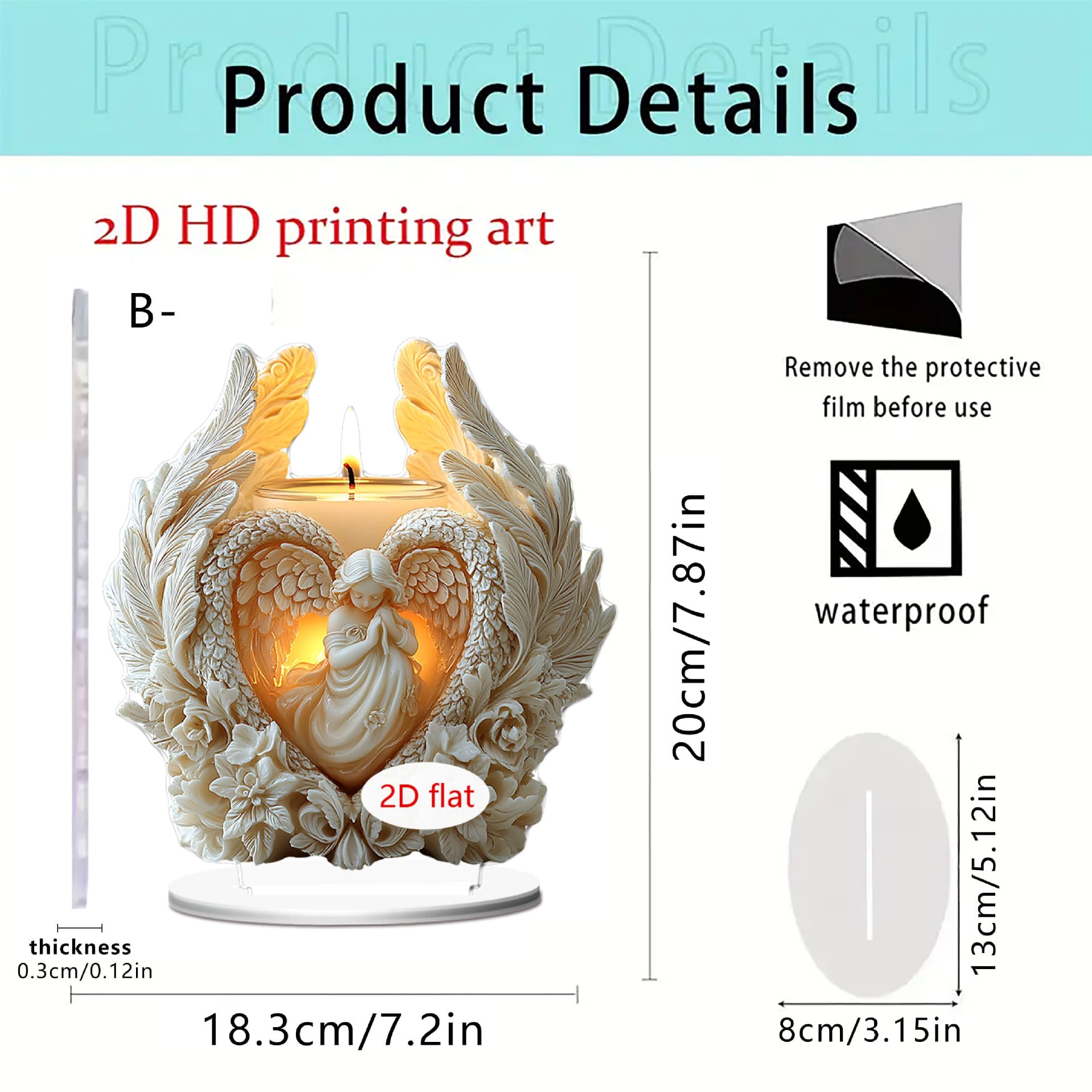 Cross-border Angel Heart 2D Acrylic Desktop Ornament Heart-shaped Wings Feather Angel Design Fine Relief Texture