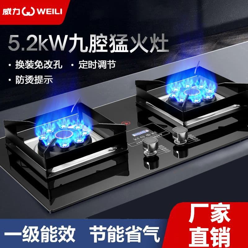 Weili Gas Stove Dual Burner Built-in Natural Gas Stove Tabletop LPG Stove Nine-Chamber High-Fire Gas Stove