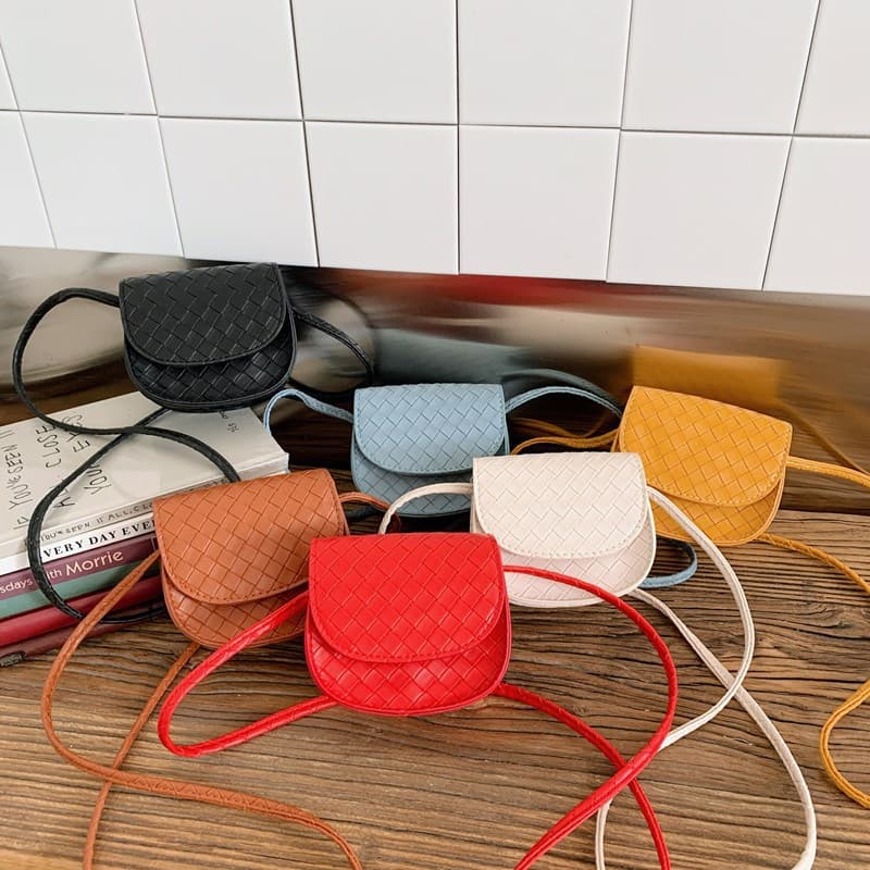 Cross-Body Kids' Bag New Niche Woven Mini Saddle Bag Girl Baby Crossbody Bag Accessories Lipstick Coin Purse