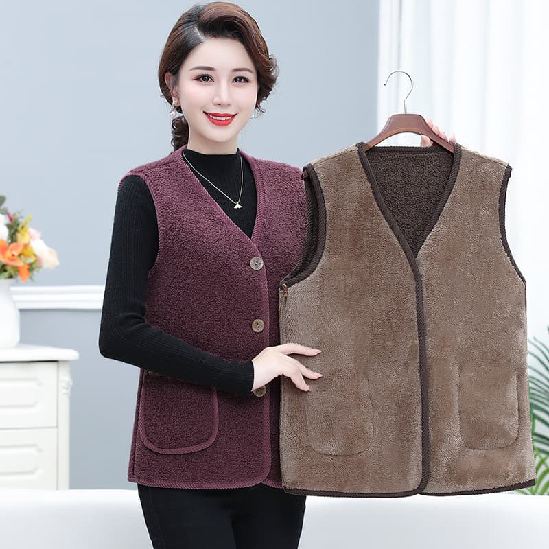 Stylish new style fleece-lined warm vest for middle-aged women, perfect for mothers, winter wear, one-piece fleece vest for women.