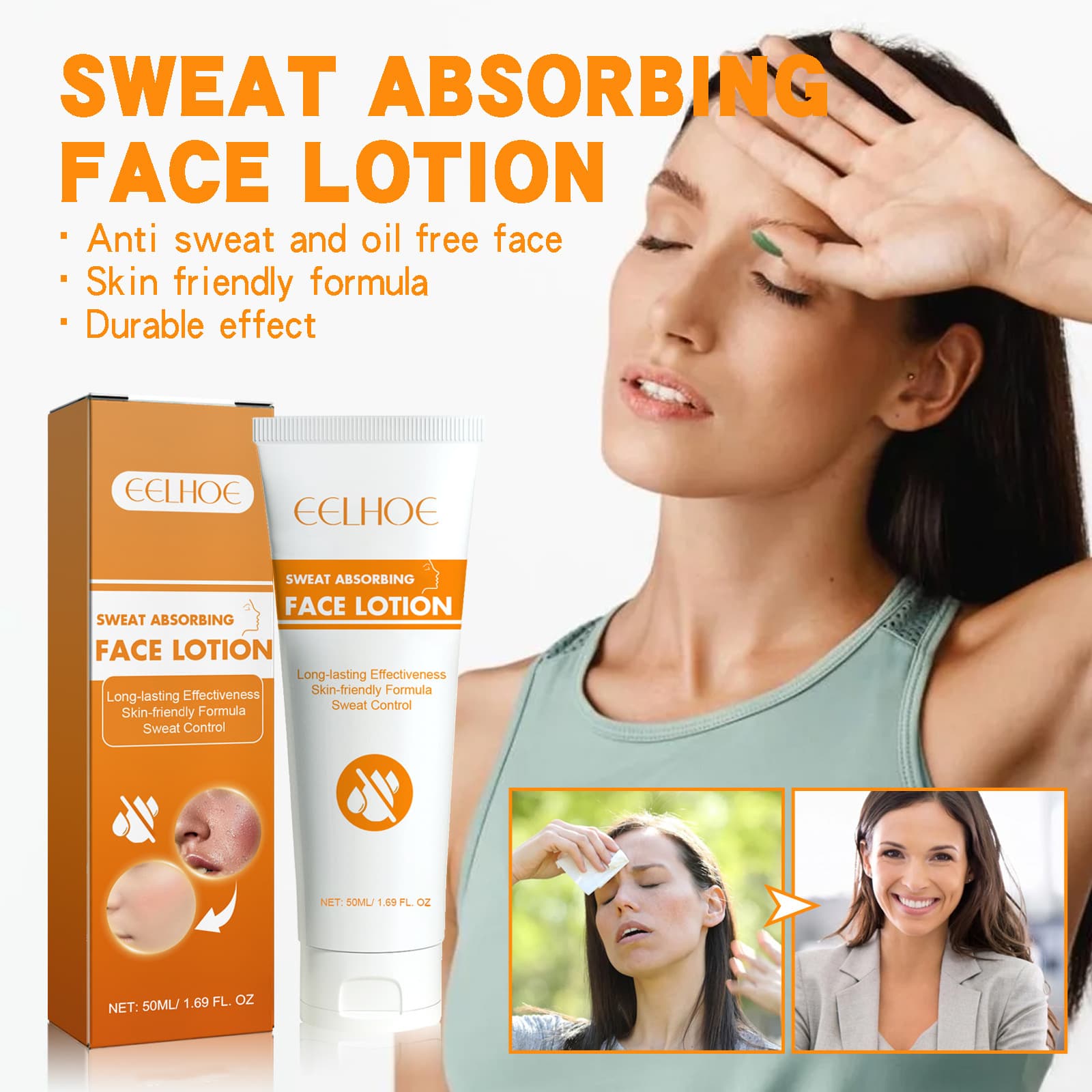 EELHOE Facial Sweat-Absorbing Lotion Mild, skin-friendly facial skin, refreshing and long-lasting oil-controlling facial antiperspirant lotion