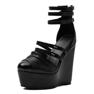 European and American cross-border trade black sexy wedge thick sole large size 47 wedge high heel sandals