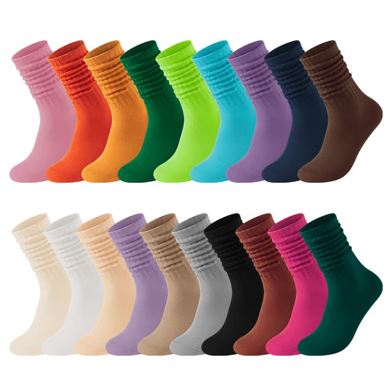 Cross-border European/American Popular Chunky Knit Long Tube Stacked Socks, Women's Spring/Autumn Solid Color Thick Warm Calf Socks, Cotton Socks Wholesale