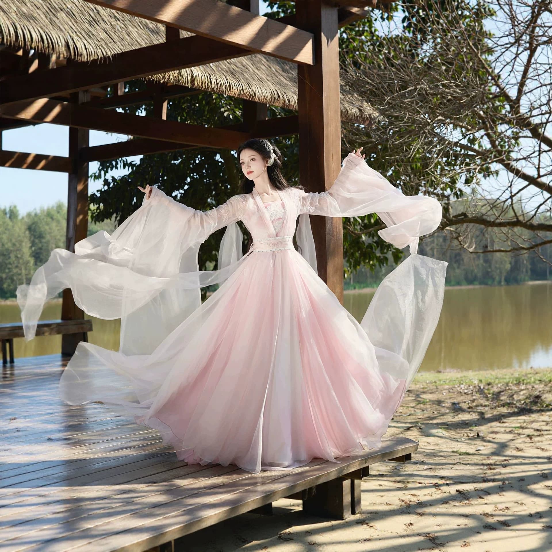 【Rouge】Ethereal Wide-Sleeve Embroidered Wei-Jin Heavy Embroidery Straight Skirt Immortal Hero Cool Hanfu Supernatural Flowing Costume