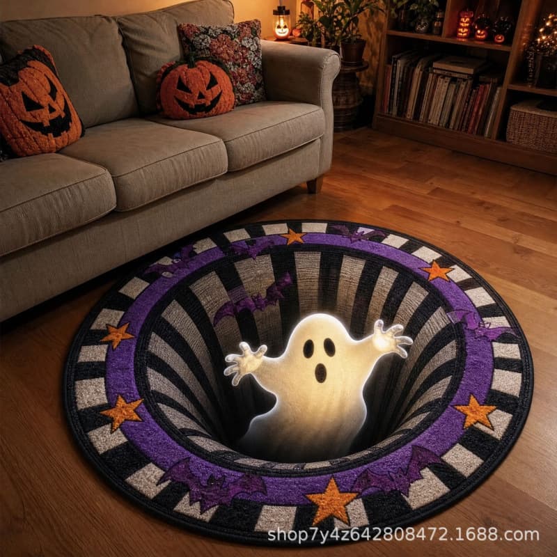 Cross-border TEMU American-style Halloween horror decoration round rug for home living room wear-resistant durable festive atmosphere carpet
