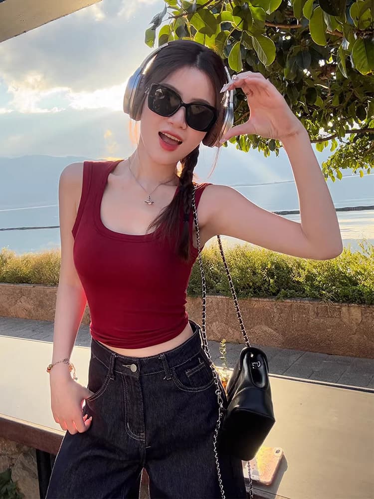 【Rayon】Pure Desire Hot Girl Purple Camisole for Women, Summer Short Outerwear, Inner Layer to Cover Side Breasts, Wide Shoulder Straps, Racerback