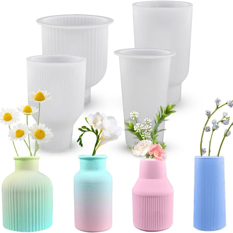 Nordic Cross-border Striped Vase Resin Silicone Mold, Epoxy Resin DIY Fresh Flower Holder Plaster Decoration Wholesale