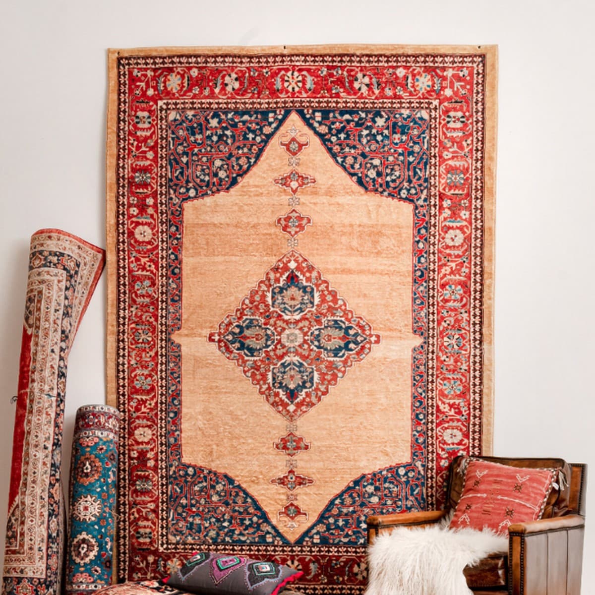 Turkish Style American Vintage Persian Rug for Living Room Sofa Coffee Table, Durable and Easy to Clean Home Carpet