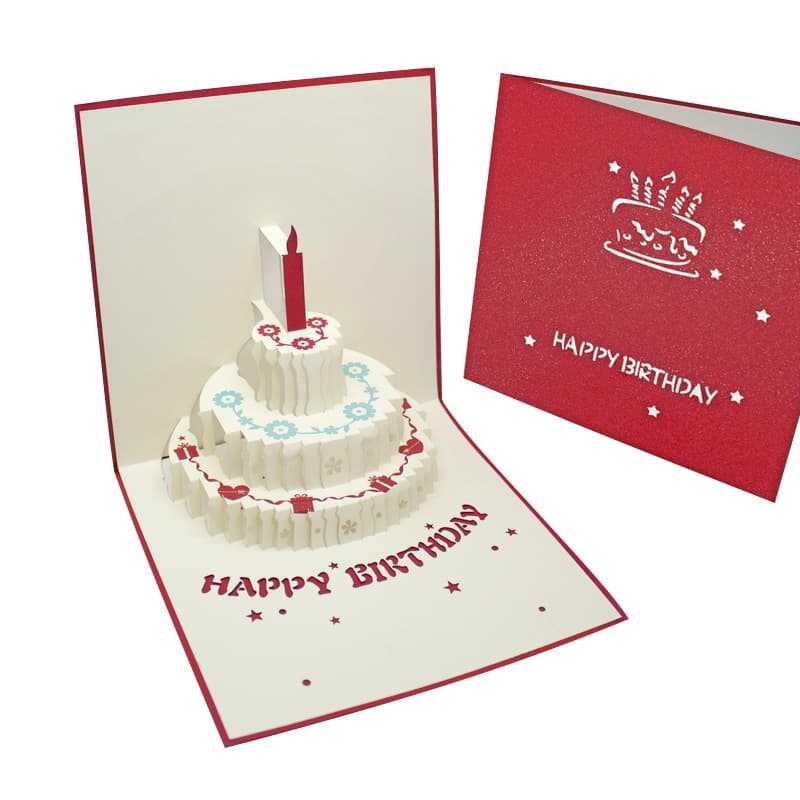 Birthday cakes with lights and music, 3D birthday cards, custom wholesale, laser-cut paper sculpture cake models and greeting cards