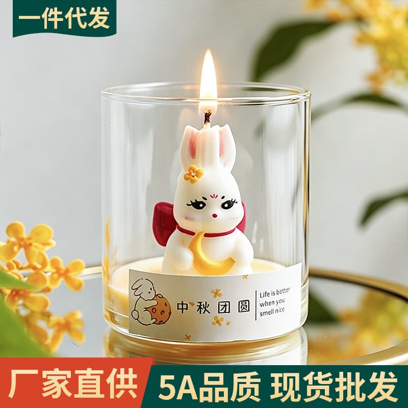 Mid-Autumn Festival gifts, cute decorative ornaments, practical small gifts, rabbit scented candle cups, customized