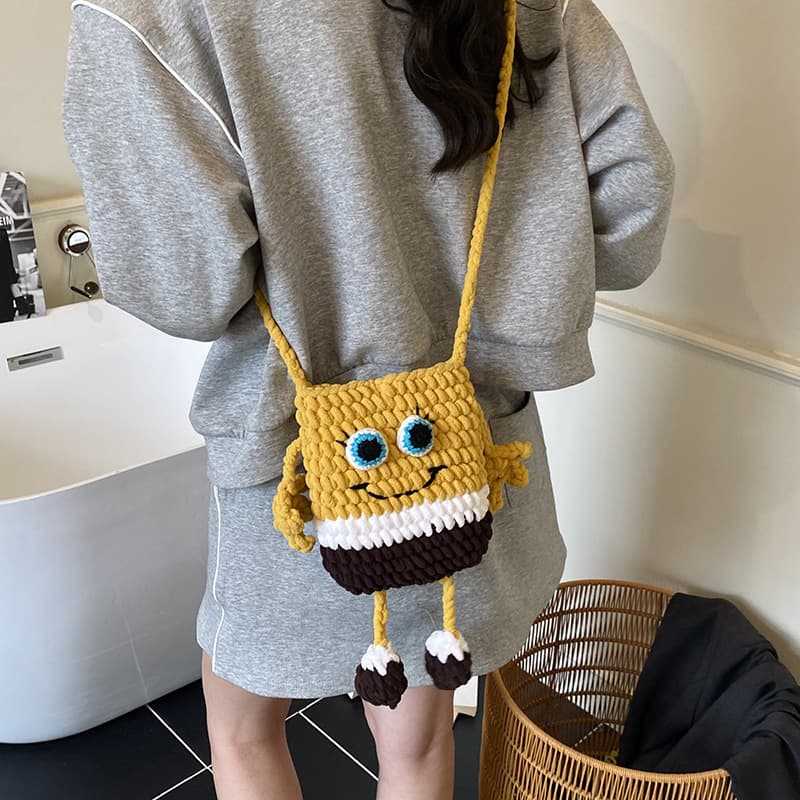 SpongeBob Crochet Bag Cartoon Knitted Phone Bag Patrick Star Finished Yarn Bag Cute Children's Knitted Bag