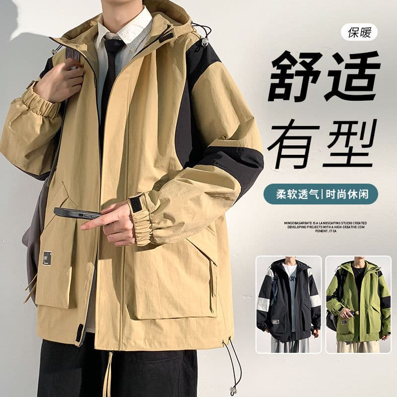 Men's hooded jacket, new spring and autumn style, loose fit, trendy windbreaker, plus size, stylish new jacket for teenagers.
