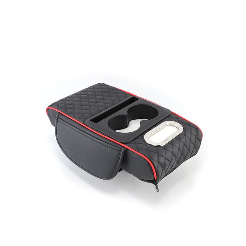 4-in-1 Car Center Console Armrest Pad Nappa Leather with Dual Cup Holder, Vehicle Storage Organizer for Phone and Tissue Box