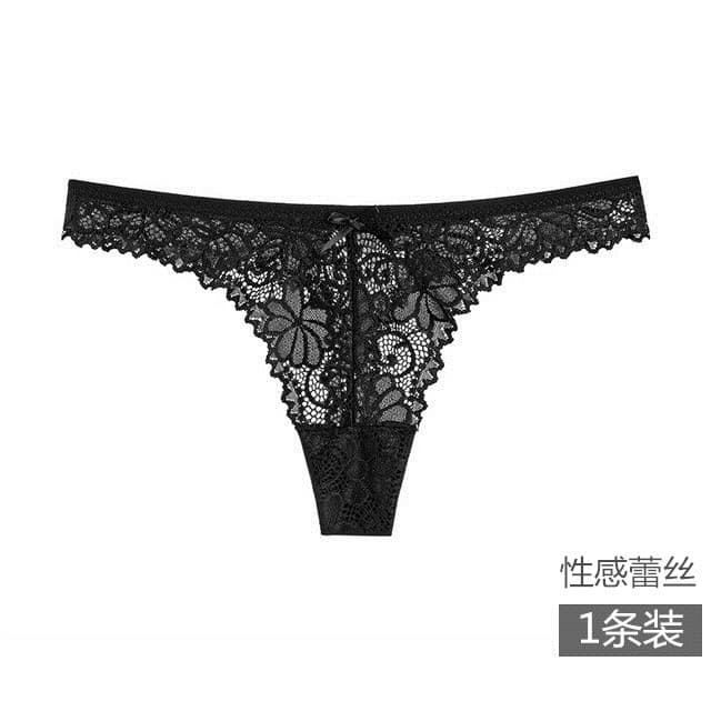 European and American Sexy Lace Thong for Women, Butterfly Knot, Sheer, Skin-friendly, Hollow-out, Seamless, Peach Butt T-back