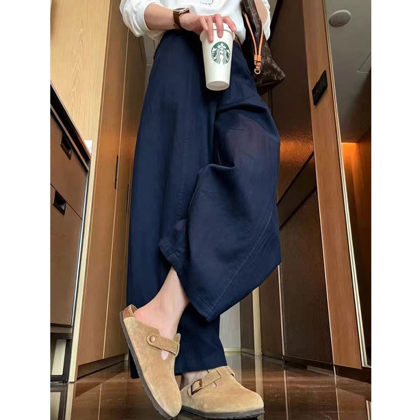 Navy Tencel Wide Leg Balloon Pants Women's Summer Thin Style 2026 New Loose Slimming Cool Scimitar Nine-Point Pants
