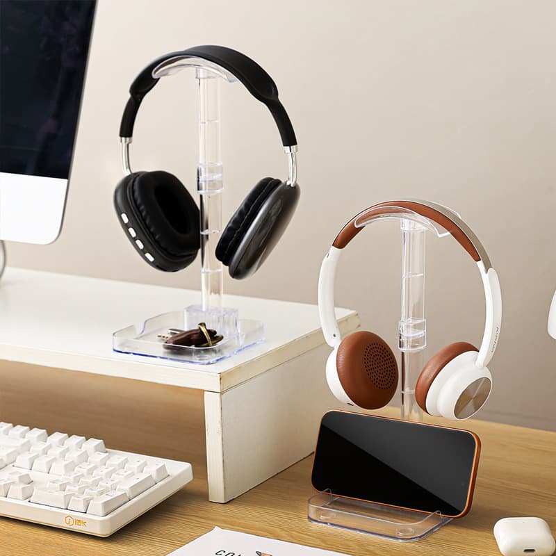 Multi-Functional Universal Headphone Stand for Over-Ear Headsets with Phone Holder, Desktop Organizer