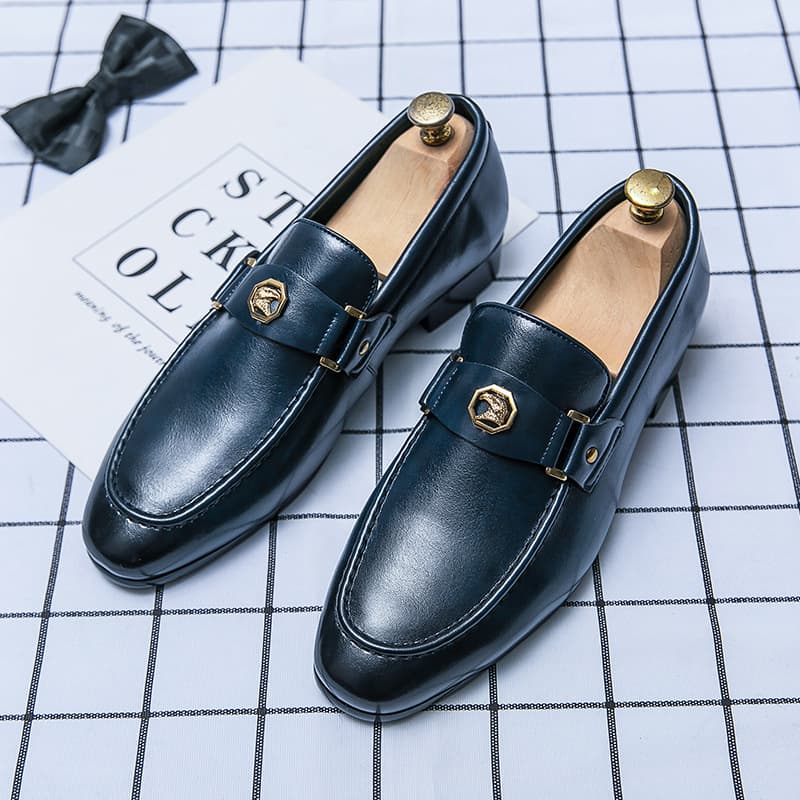 New Men's Low-Top British Casual Leather Shoes, Cross-border Large Size 48, European Metal Buckle Slip-on Men's Shoes