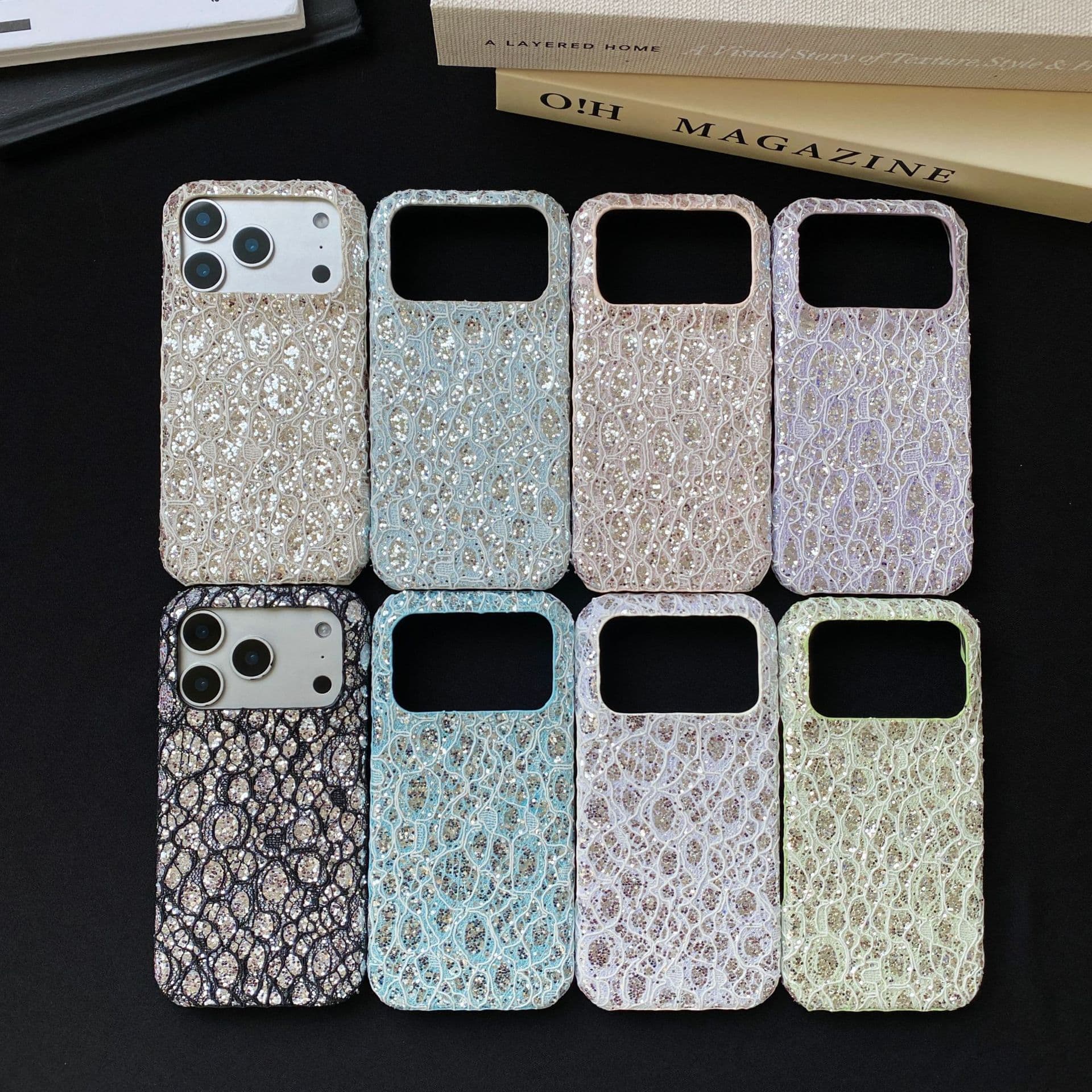 Glitter Lace Sequins Phone Case for iPhone 17 Pro, 18 Pro Max, Gradient 15/14/13p