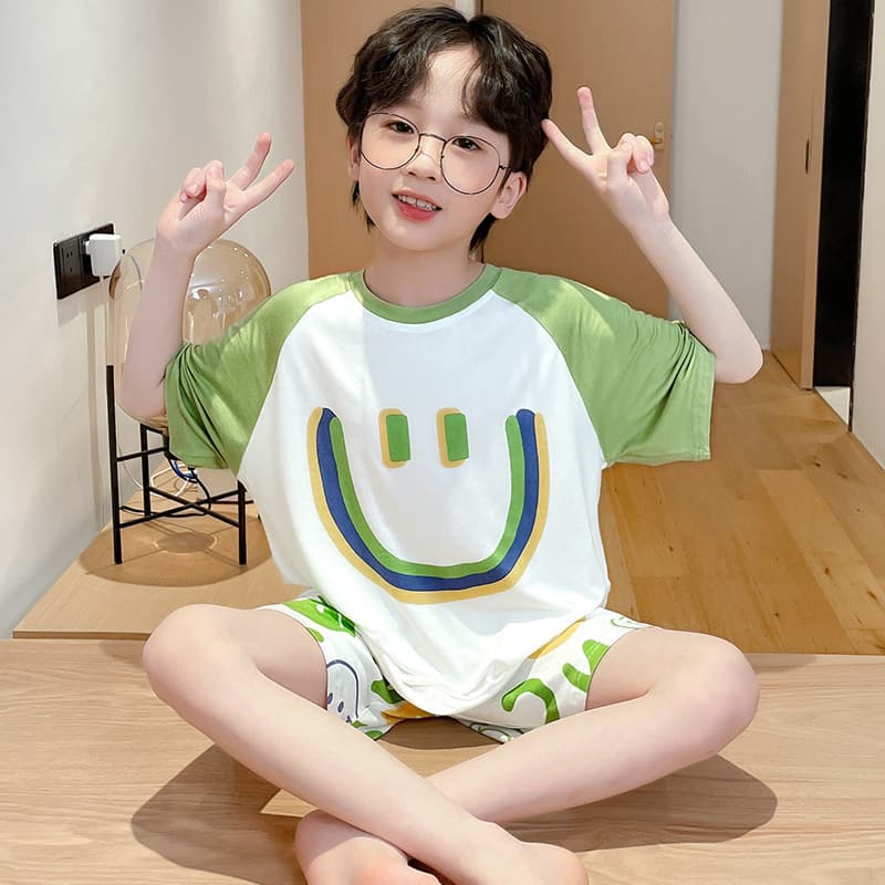 Boys' Modal Pajamas Summer Thin Short Sleeve Cartoon Baby Kids Air Conditioner Wear