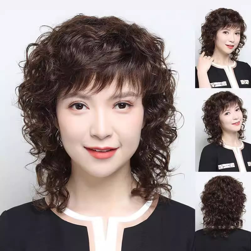 Wig for women with medium-long curly hair, full wig, ladies mother's real hair set, full human hair, natural wig, on sale