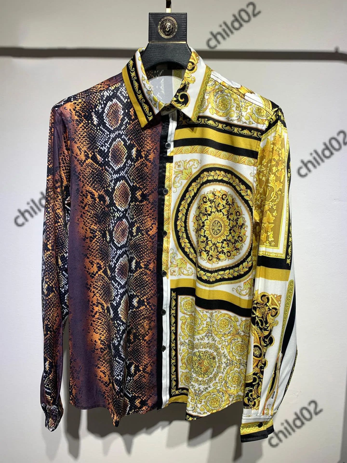 Baroque Blue-Gold Long-Sleeve Shirt, Luxury Vintage Lapel, 3D Digital Print Cross-Border Bestseller Blouse