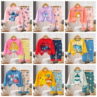 Kid's Pajamas 2026 Children's Pajamas Casual Autumn Korean Style Long Sleeve Long Pants Loungewear