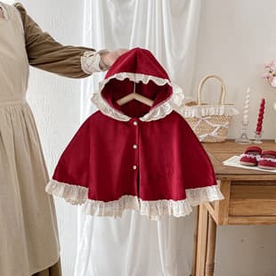 Baby Cape Spring Autumn Velvet Children's Cape Girl New Year Red Shawl Outdoor Windproof Baby Coat