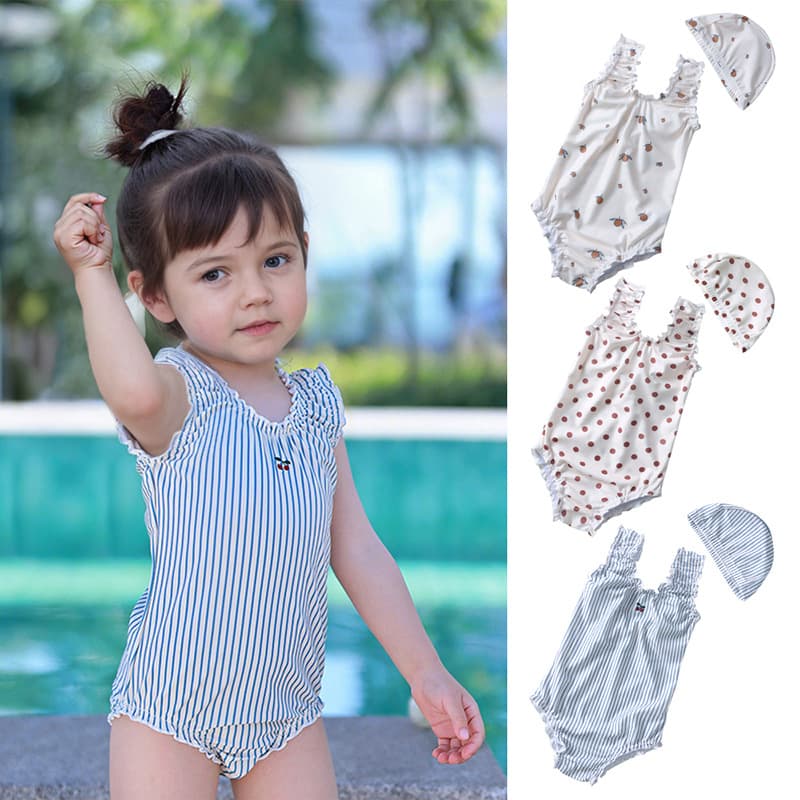 Girls Ins Strap One-Piece Swimsuit Princess Cute Beach Vacation Swimsuit Baby Sun Protection Swimwear