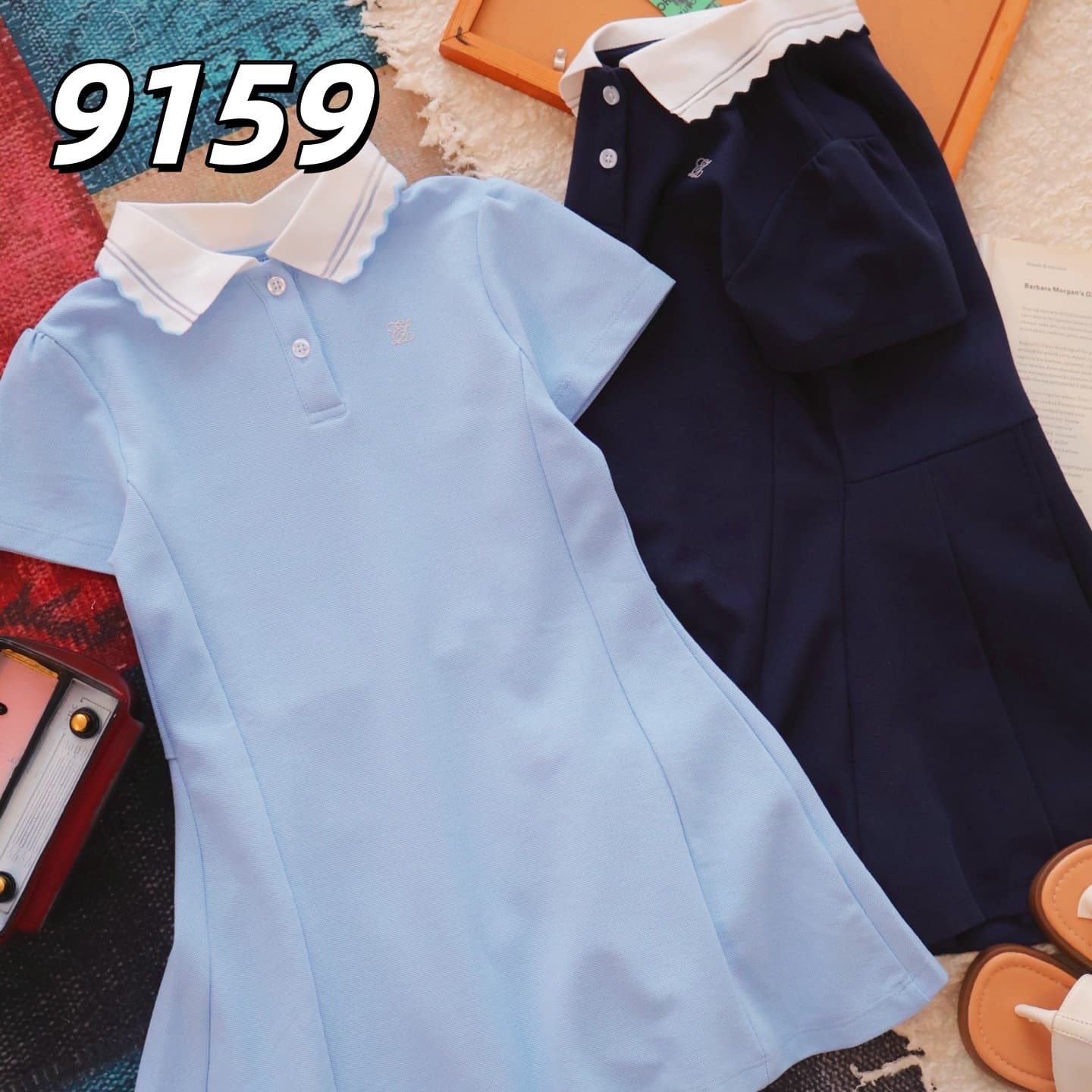 Qingdao Warehouse Girls Summer School Style Sporty Dress, Elegant Casual Simple Polo Dress