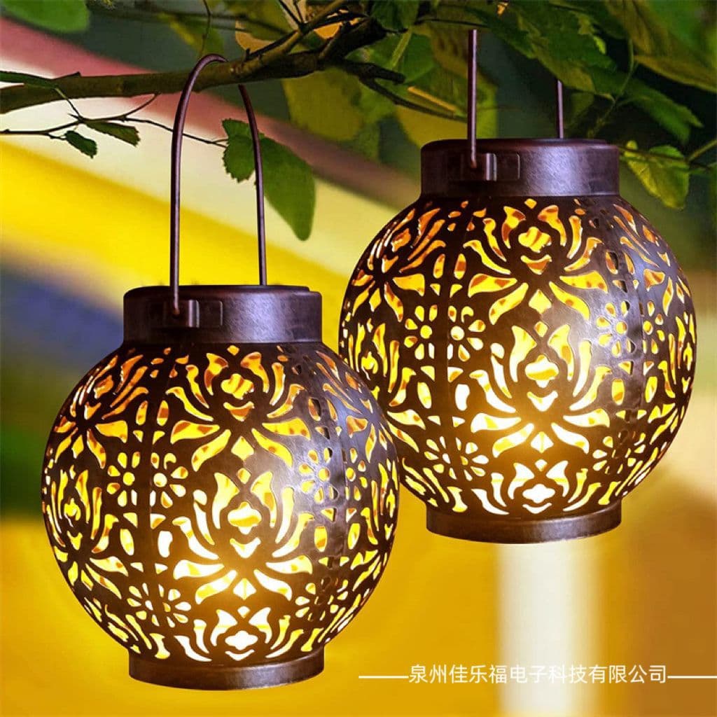 Cross-border Wrought Iron Solar Lantern Home Decorative Craft Creative Ornament Rose Projection Solar Night Light