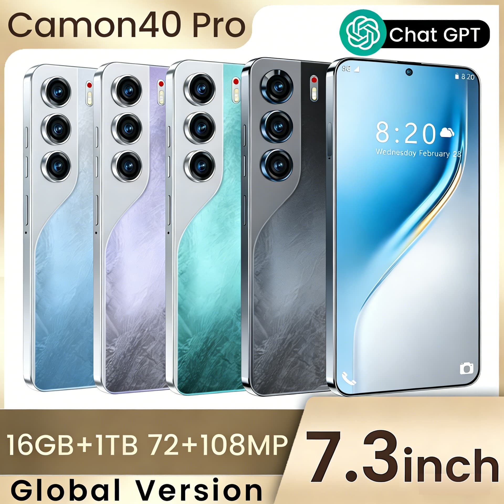 Cross-border Hot-selling Camon40 Pro Android Smartphone 7.3-inch Large Screen Source Factory AliExpress Dropshipping Available